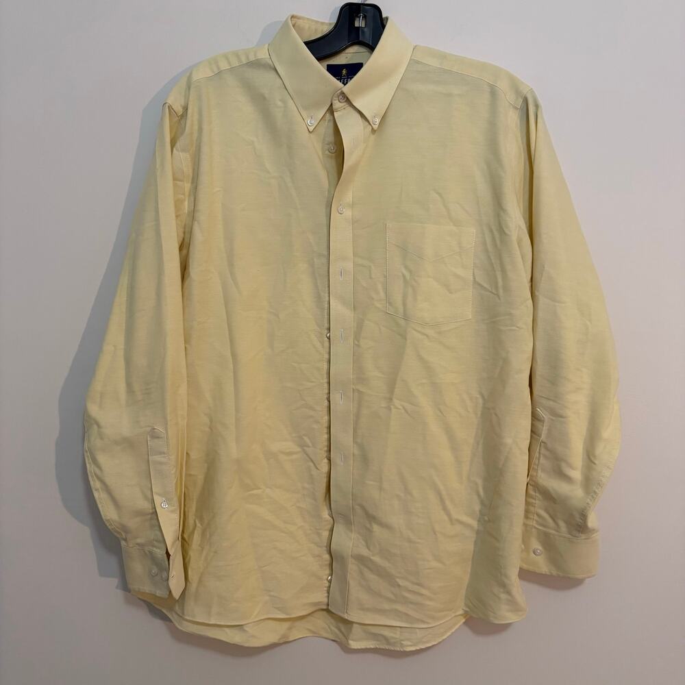 Stafford Travel Wrinkle-Free Oxford Pale Yellow Button Down Dress Shirt